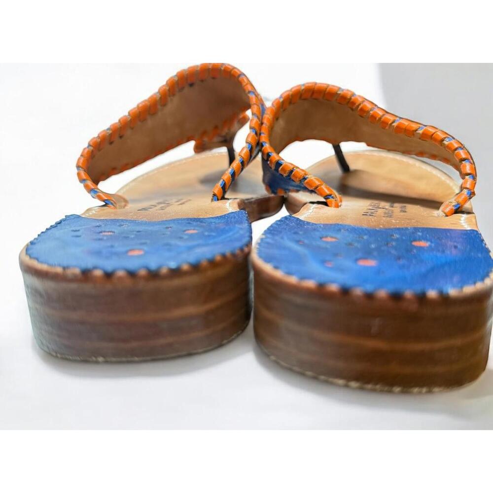 Palm Beach Leather Sandals Royal/Orange Whipstitch Thong Flip-Flop Women’s Sz 8 - Picture 6 of 9